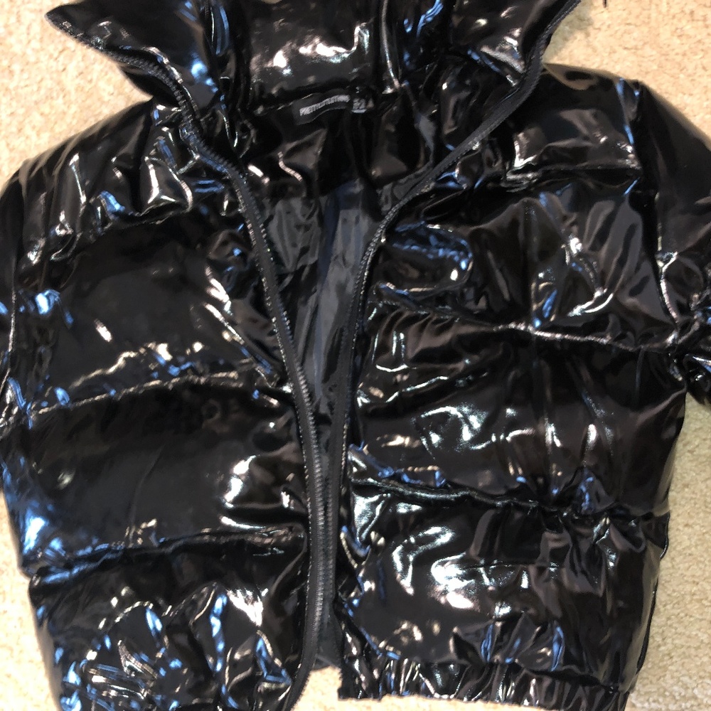 PrettyLittleThing Black Vinyl Puffer Jacket